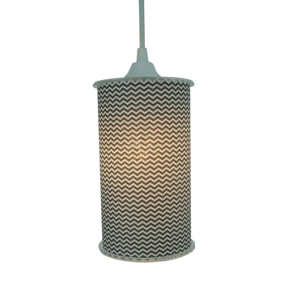 Luminária Pendente Cilíndrica Mini Chevron Branca e Cinza