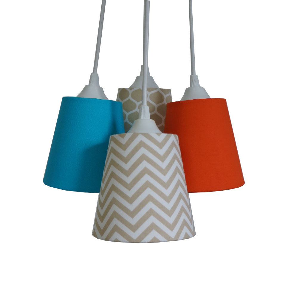 Lustre Pendente Cacho Chevron Bege, Laranja e Azul