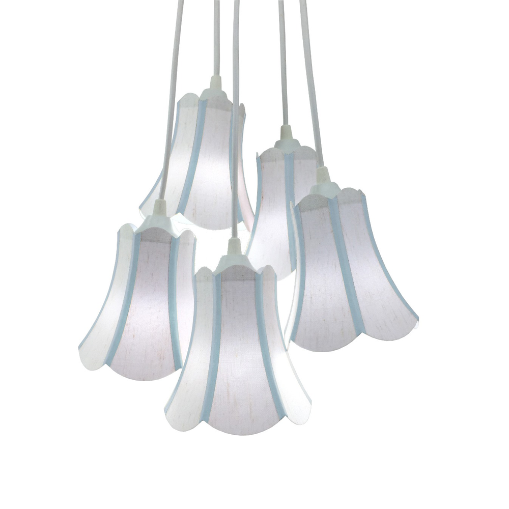 Lustre Pendente Luminária Cacho Paris Linho Branco e Azul Claro