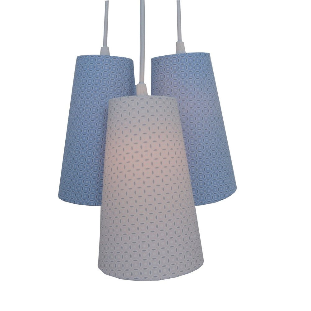 Lustre Pendente 3 Cúpulas Cacho Soft Colors Azul e Branco Lustre Pendente 3 Cúpulas Cacho Soft Colors Azul e Branco