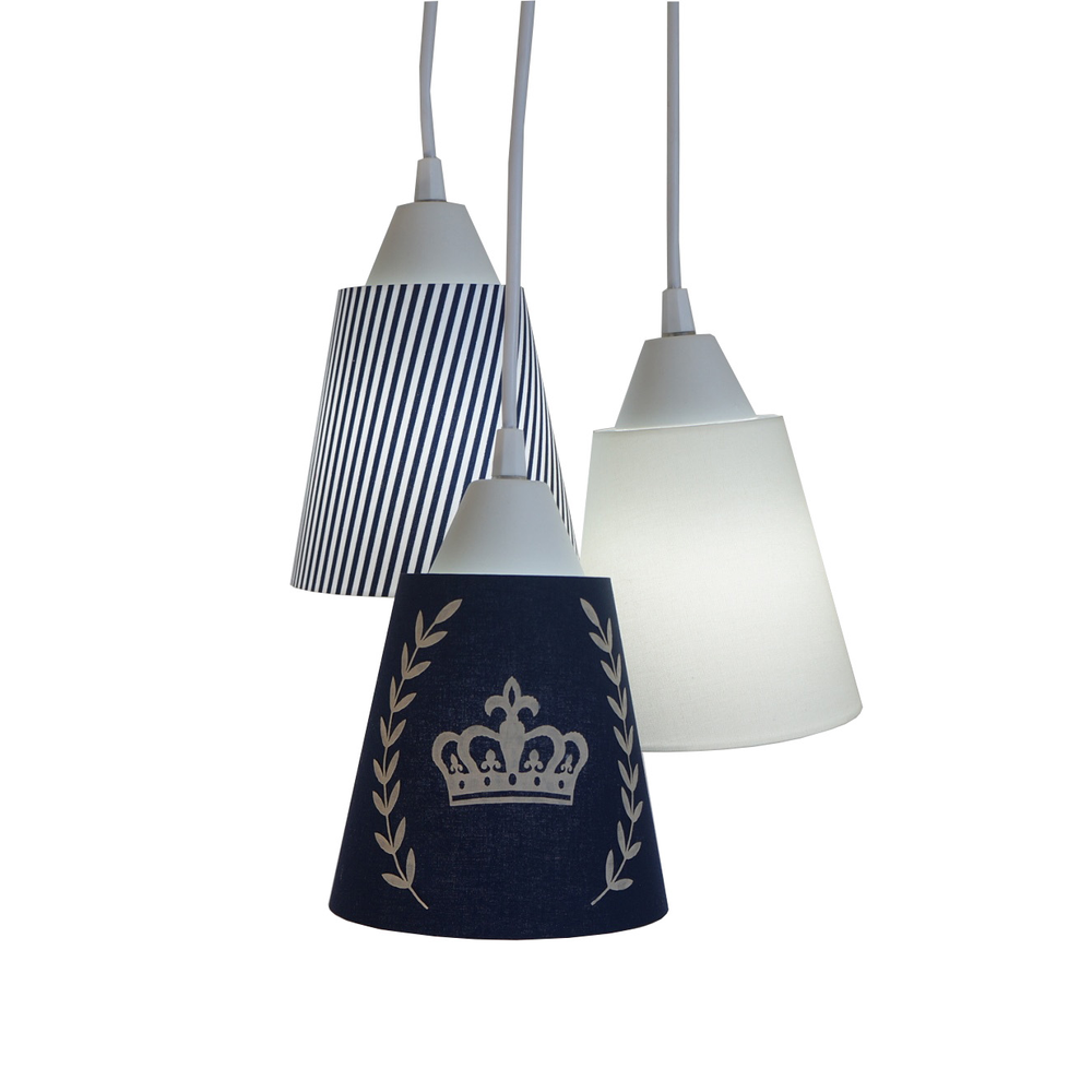 Lustre Pendente Luminária Quarto Bebê Coroa Bege e Azul Marinho