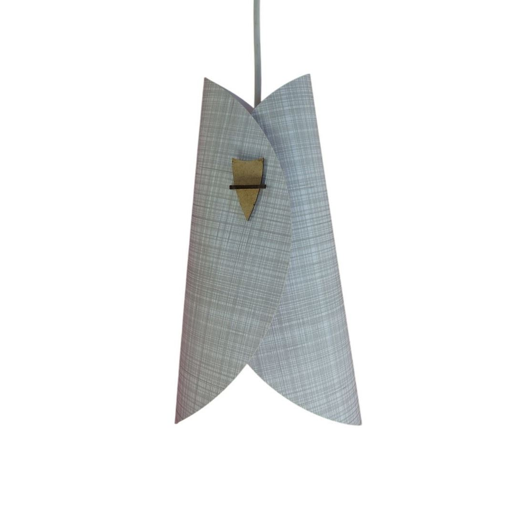 Luminária Pendente Revestida com Tecido Cinza e Branco Modelo Envelope Luminária Pendente Revestida com Tecido Cinza e Branco Modelo Envelope