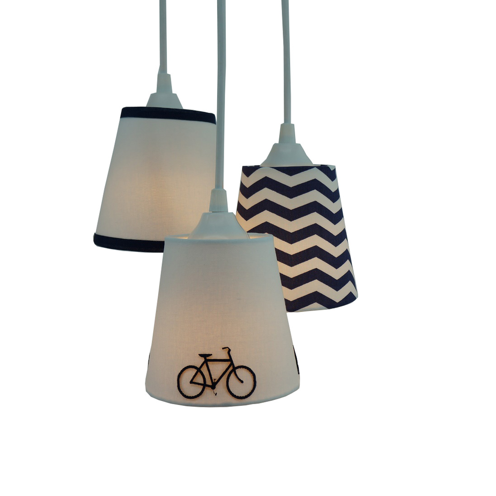 Lustre Pendente Bicicleta Chevron Azul Marinho e Branco Lustre Pendente Bicicleta Chevron Azul Marinho e Branco