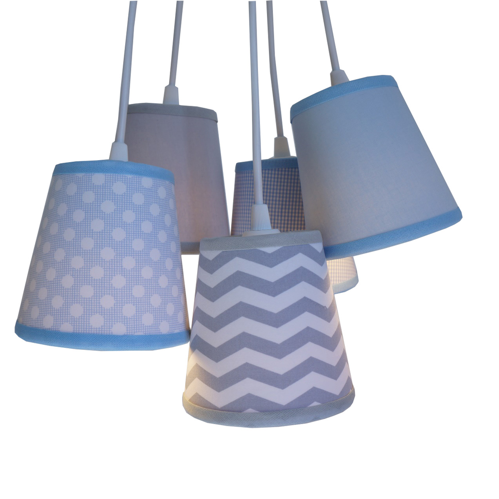 Lustre Pendente Baby Cinza, Branco e Azul Bebê