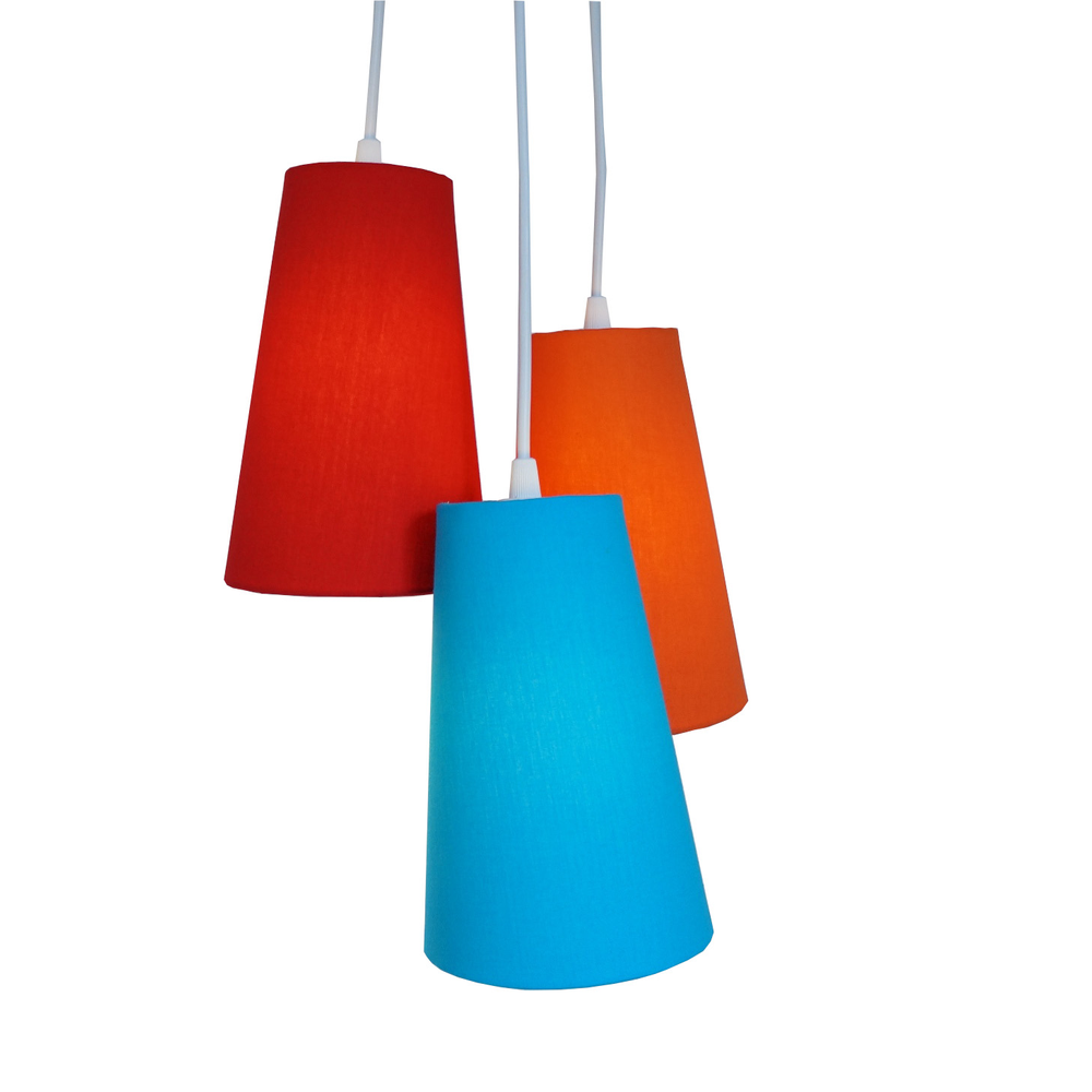 Lustre Pendente Triplo Crie Casa Azul, Laranja e Vermelho Lustre Pendente Triplo Crie Casa Azul, Laranja e Vermelho