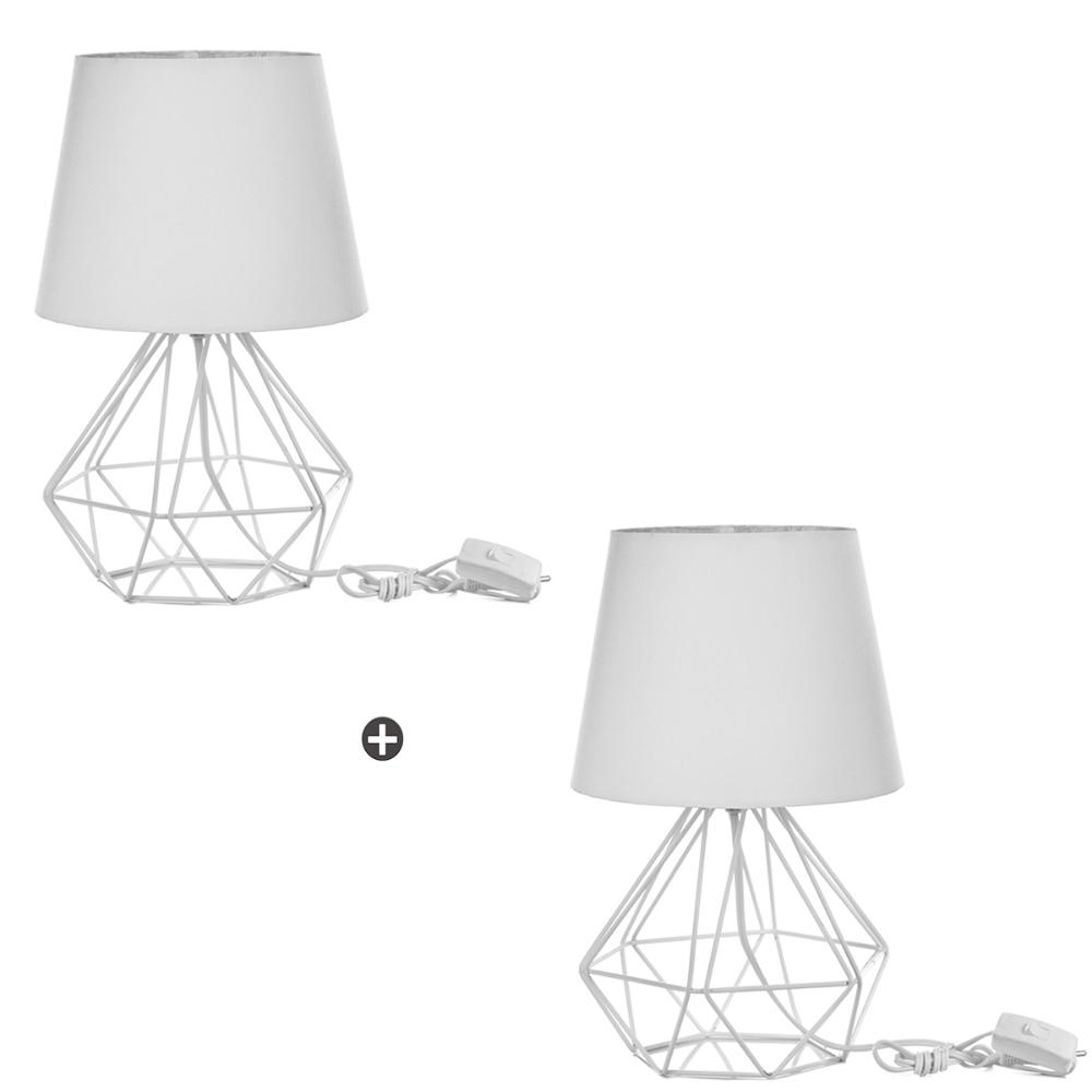 Kit 2 Abajur Diamante Dome Branco Com Aramado Branco Kit 2 Abajur Diamante Dome Branco Com Aramado Branco