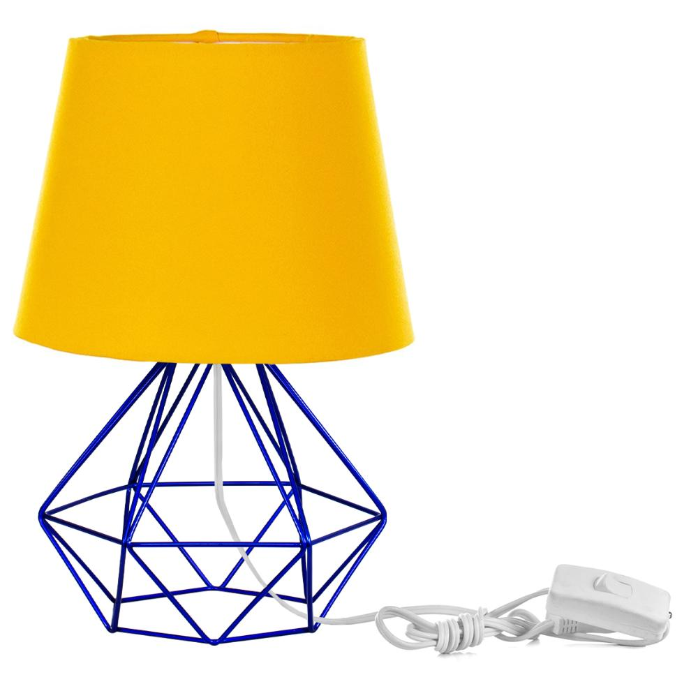Abajur Diamante Dome Amarelo com Aramado Azul Metálico Abajur Diamante Dome Amarelo com Aramado Azul Metálico