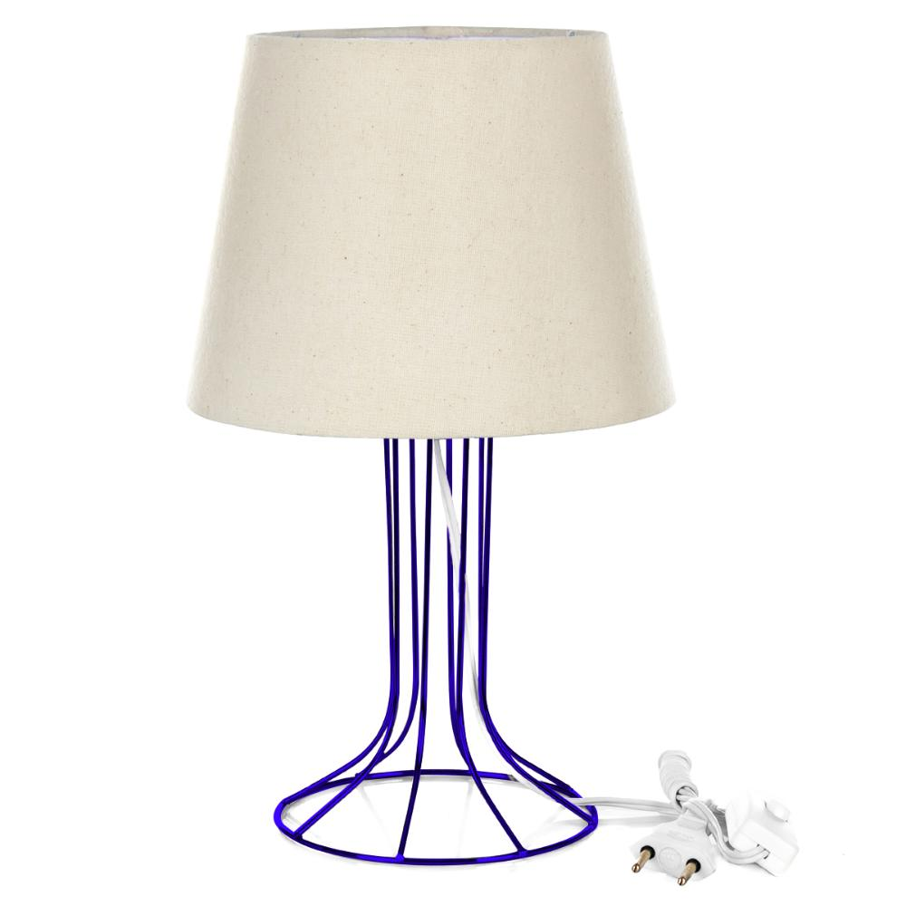 Abajur Torre Dome Bege com Aramado Azul Abajur Torre Dome Bege com Aramado Azul