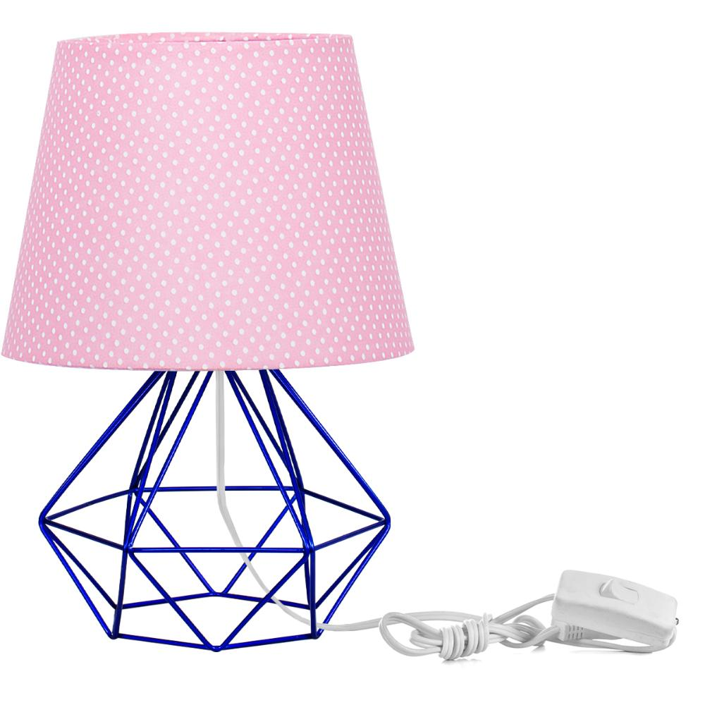 Abajur Diamante Dome Rosa Bolinha com Aramado Azul Metálico Abajur Diamante Dome Rosa Bolinha com Aramado Azul Metálico