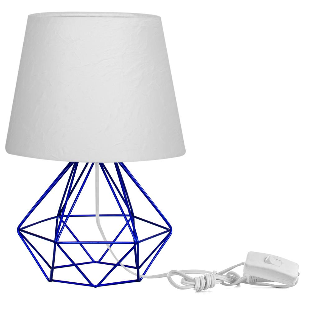 Abajur Diamante Branco Texturizado com Aramado Azul Metálico Abajur Diamante Branco Texturizado com Aramado Azul Metálico