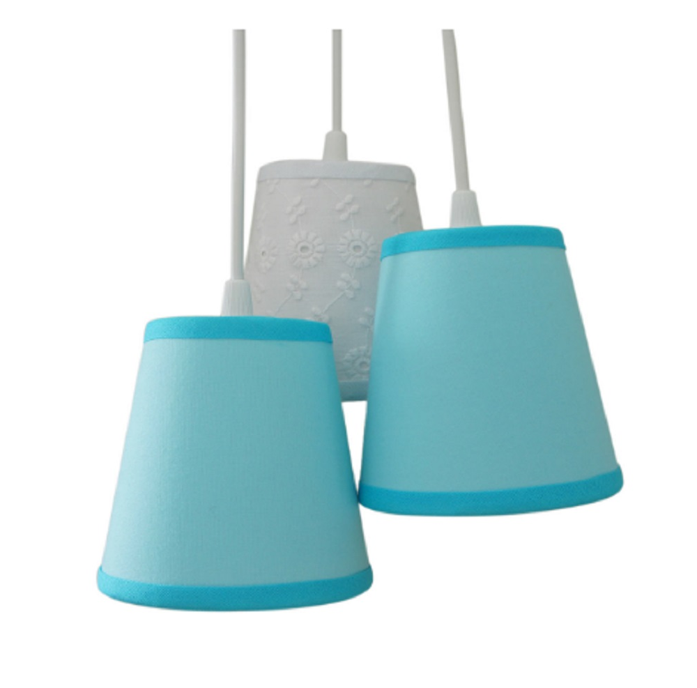 Lustre Pendente Baby Triplo Azul e Renda Lustre Pendente Baby Triplo Azul e Renda