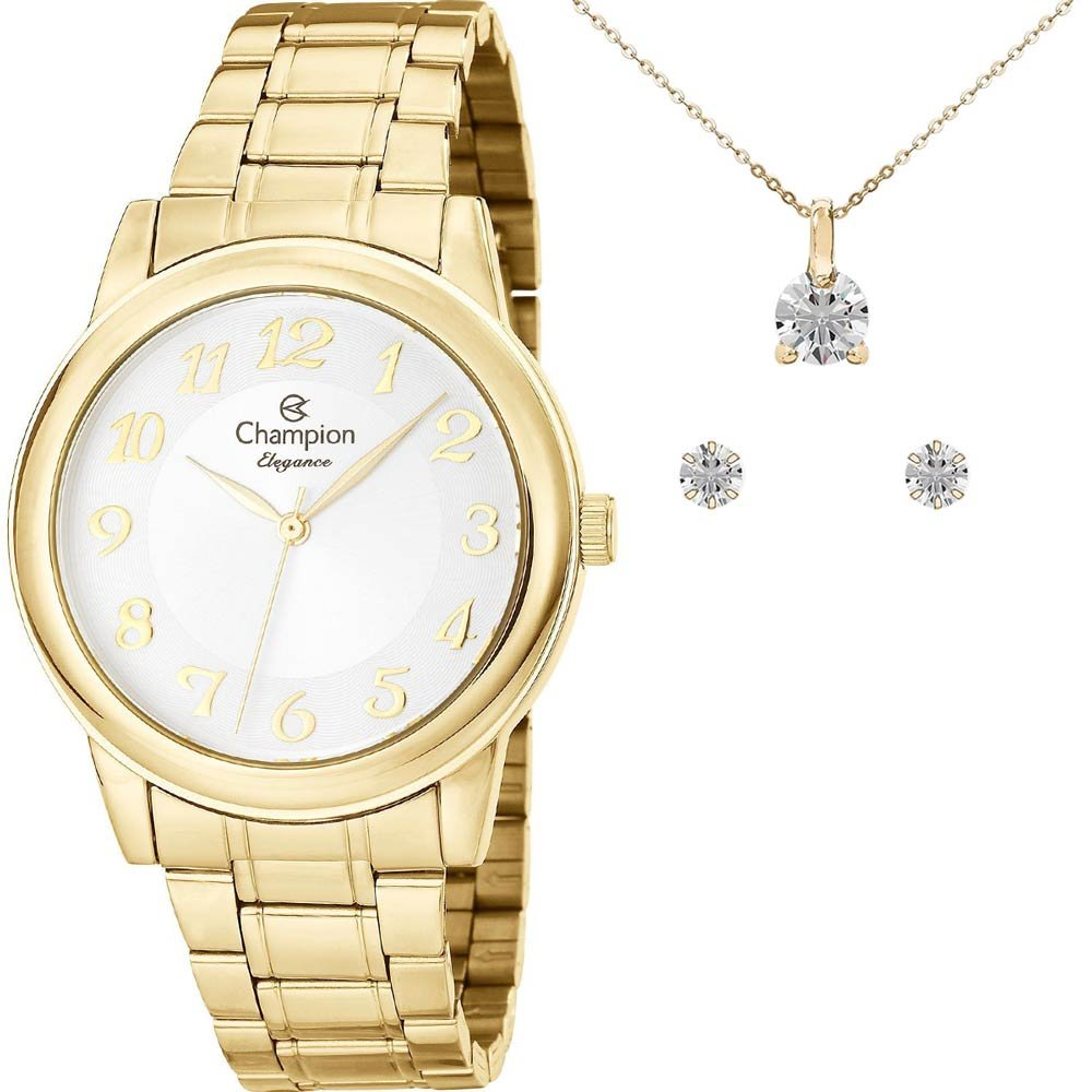 Kit Relógio Champion Feminino Elegance com Colar e brincos CN26804W Kit Relógio Champion Feminino Elegance com Colar e brincos CN26804W