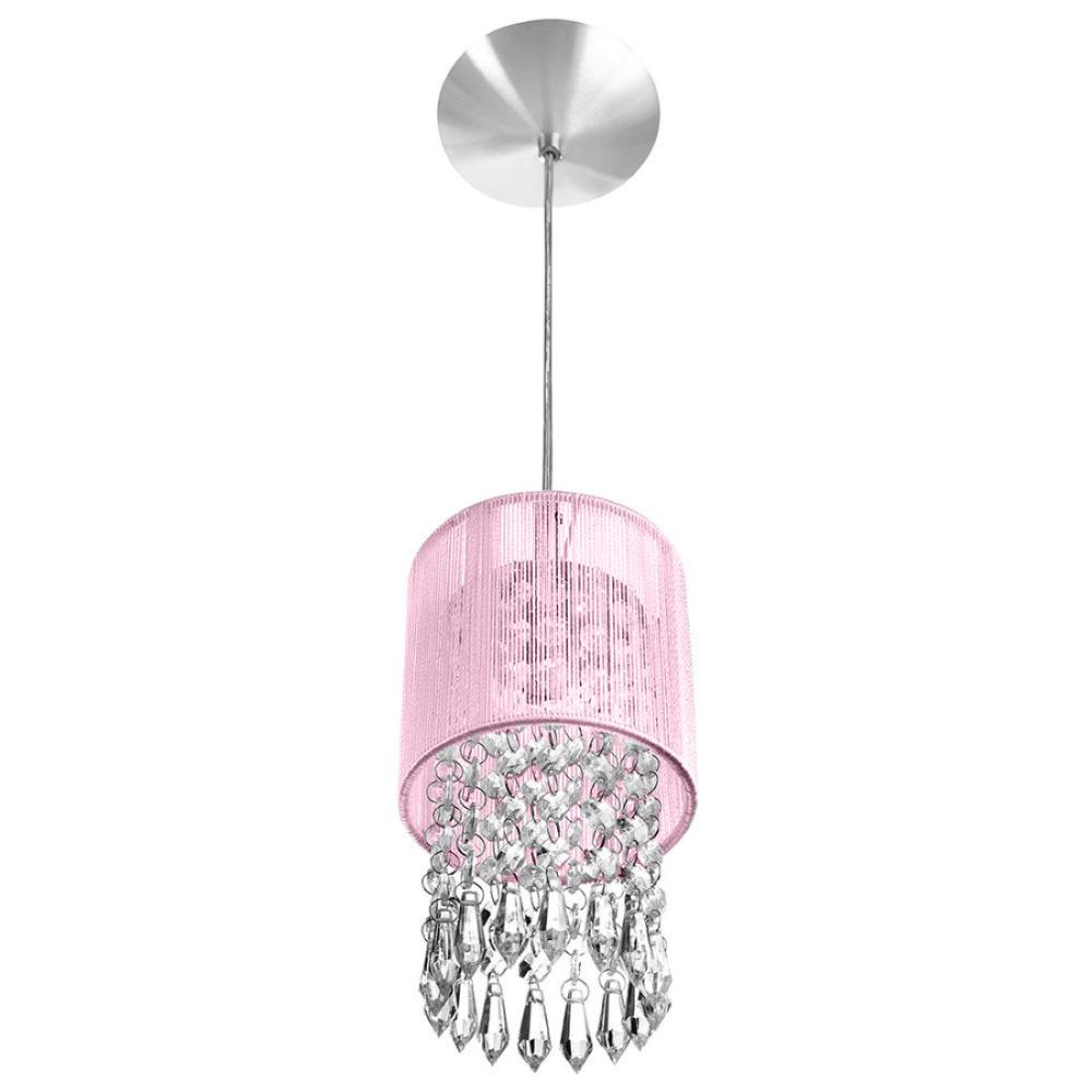 Pendente de Cupula Redondo ClearFio Cristal Acrílico Rosa