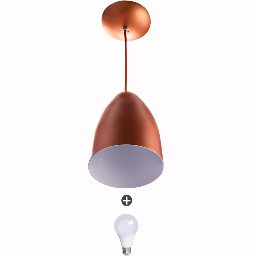 Lustre Pendente Cone Alumínio 20x14cm Cobre + Lampada Lustre Pendente Cone Alumínio 20x14cm Cobre + Lampada
