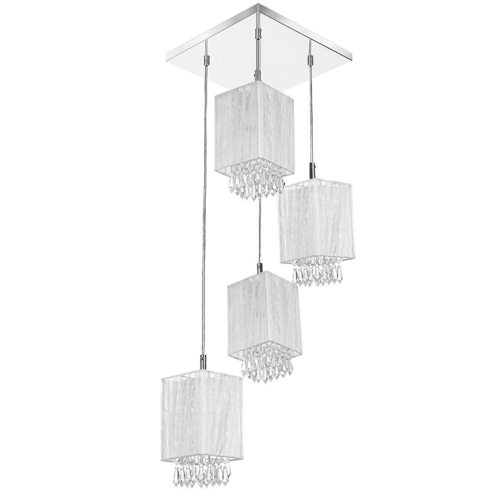 Lustre Pendente Quadclear Organza Quadrado Branco Magnífico Lustre Pendente Quadclear Organza Quadrado Branco Magnífico