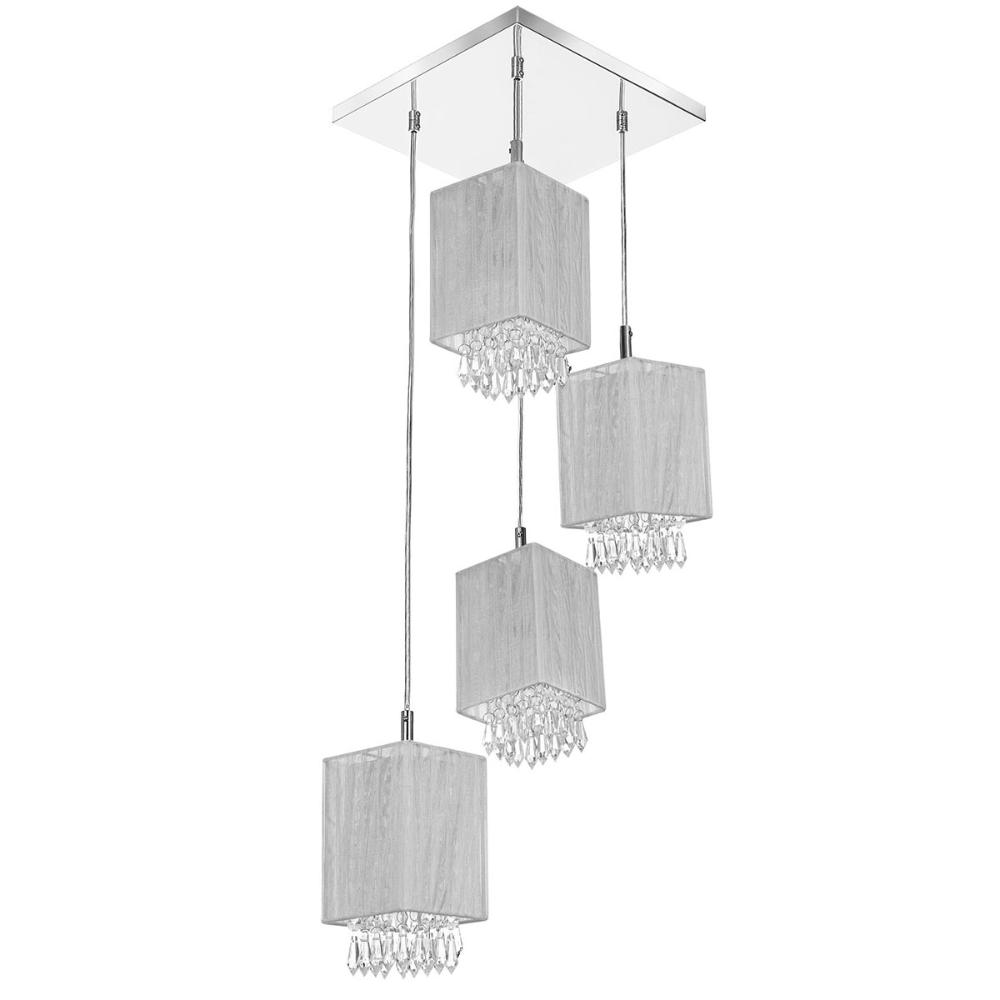 Lustre Pendente Quadclear Organza Quadrado Cinza Magnífico