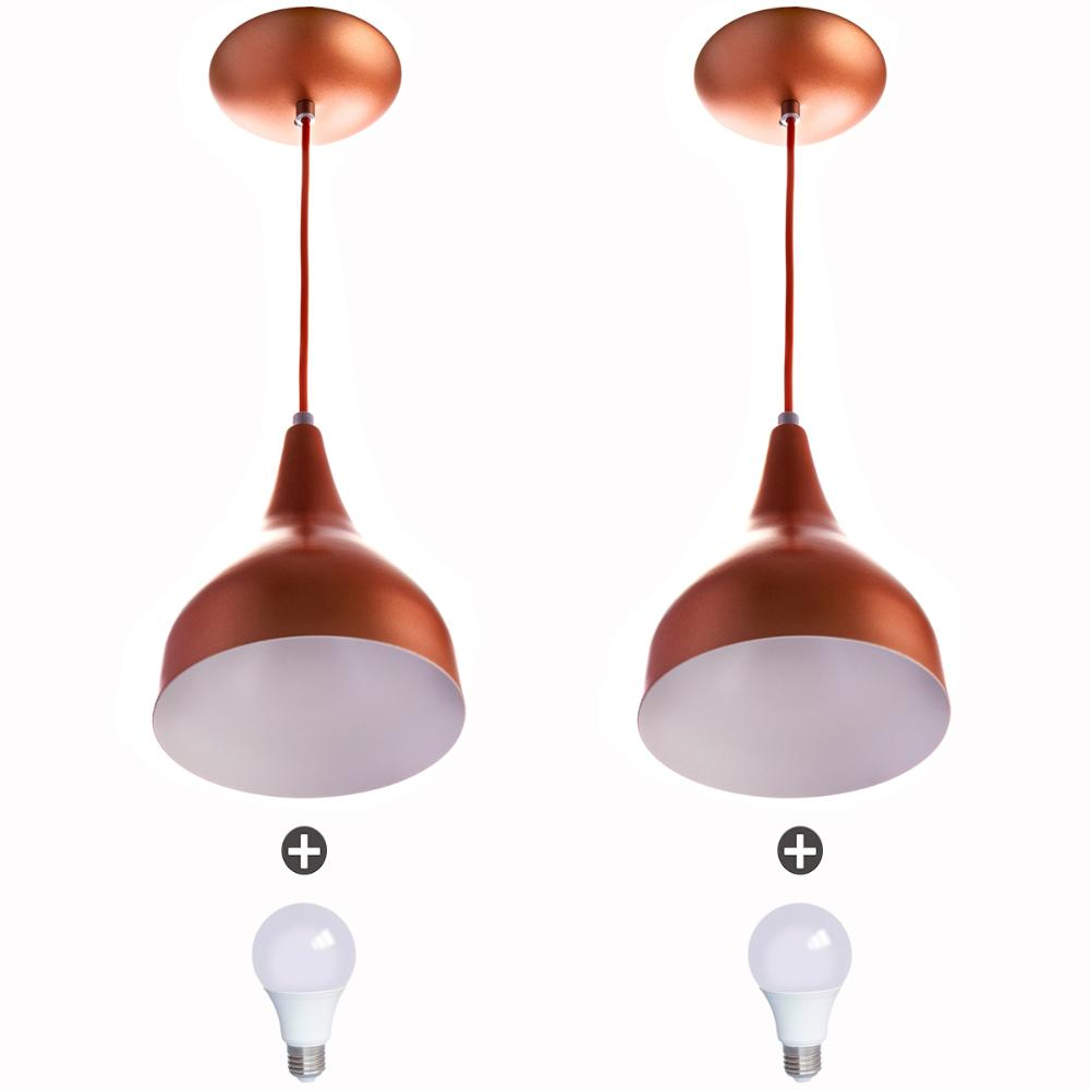 2 Lustres Pendente Gota Media Alumínio 30cm Cobre + Lampada 2 Lustres Pendente Gota Media Alumínio 30cm Cobre + Lampada