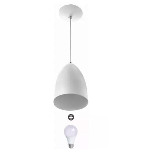 Lustre Pendente Cone Alumínio 20x14cm Branco + Lampada Lustre Pendente Cone Alumínio 20x14cm Branco + Lampada