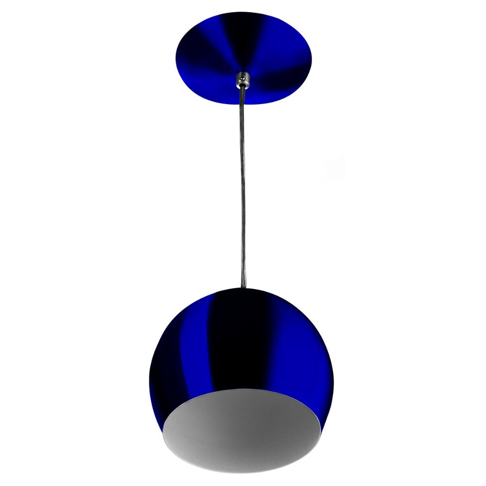 Lustre Pendente Bola Media Alumínio 23cm Azul Metalico