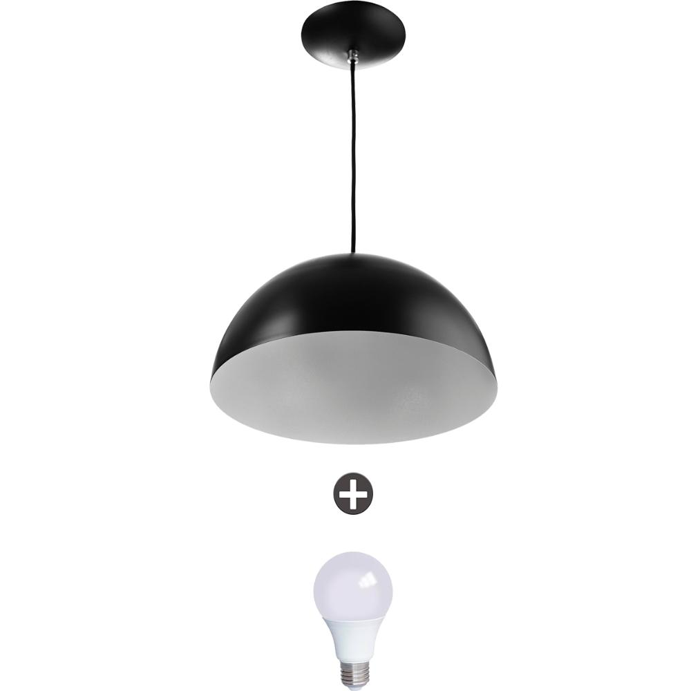 Pendente Meia Lua 40 Alumínio Preto Com Lampada Pendente Meia Lua 40 Alumínio Preto Com Lampada