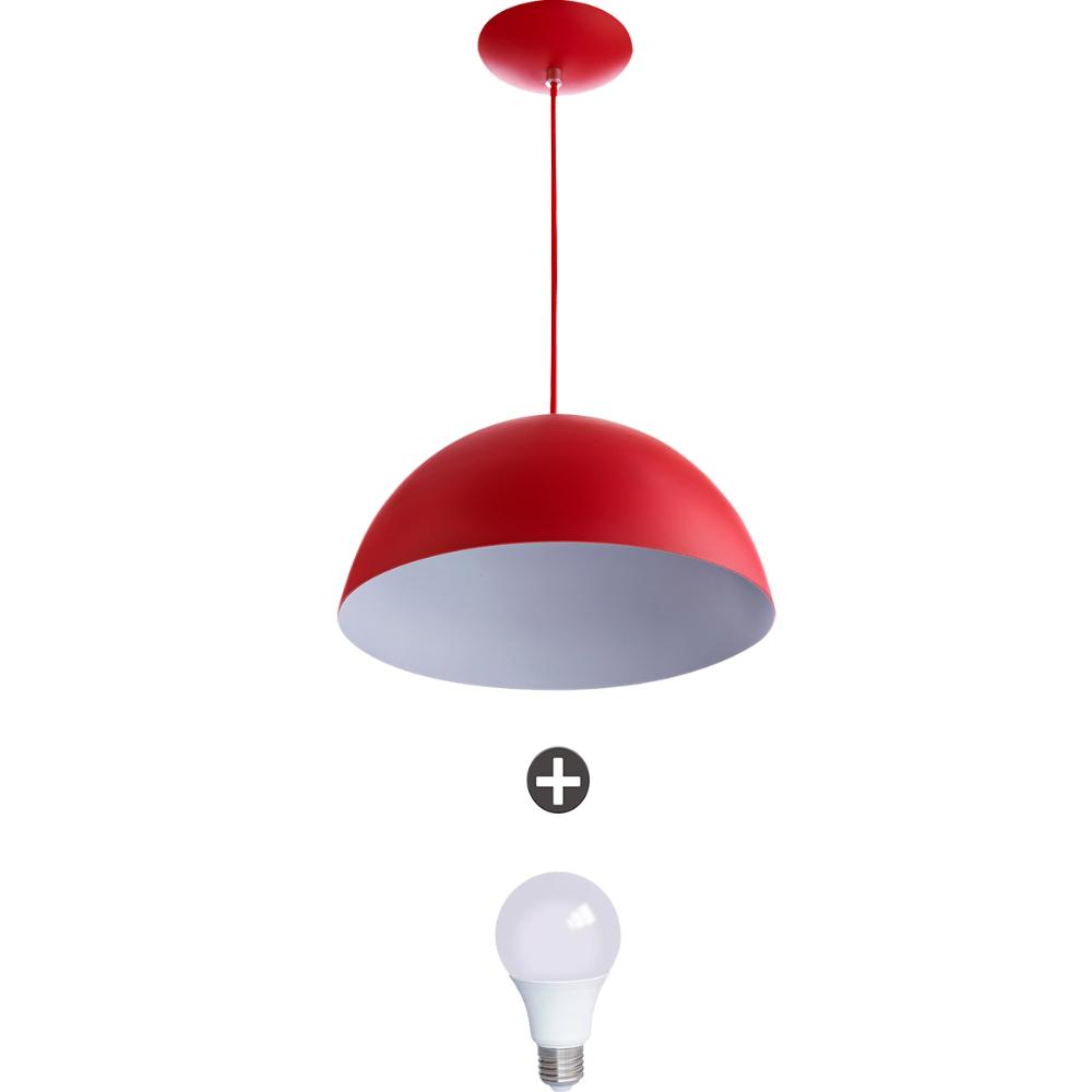 Pendente Meia Lua 40 Alumínio Vermelho Com Lampada Pendente Meia Lua 40 Alumínio Vermelho Com Lampada