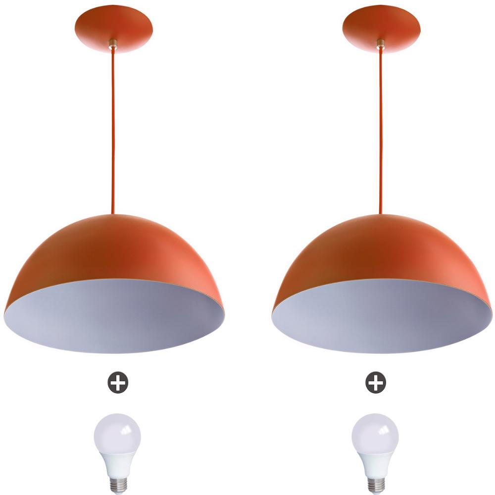 2 Lustres Pendente Meia Lua 40cm Alumínio Cobre + Lampada 2 Lustres Pendente Meia Lua 40cm Alumínio Cobre + Lampada