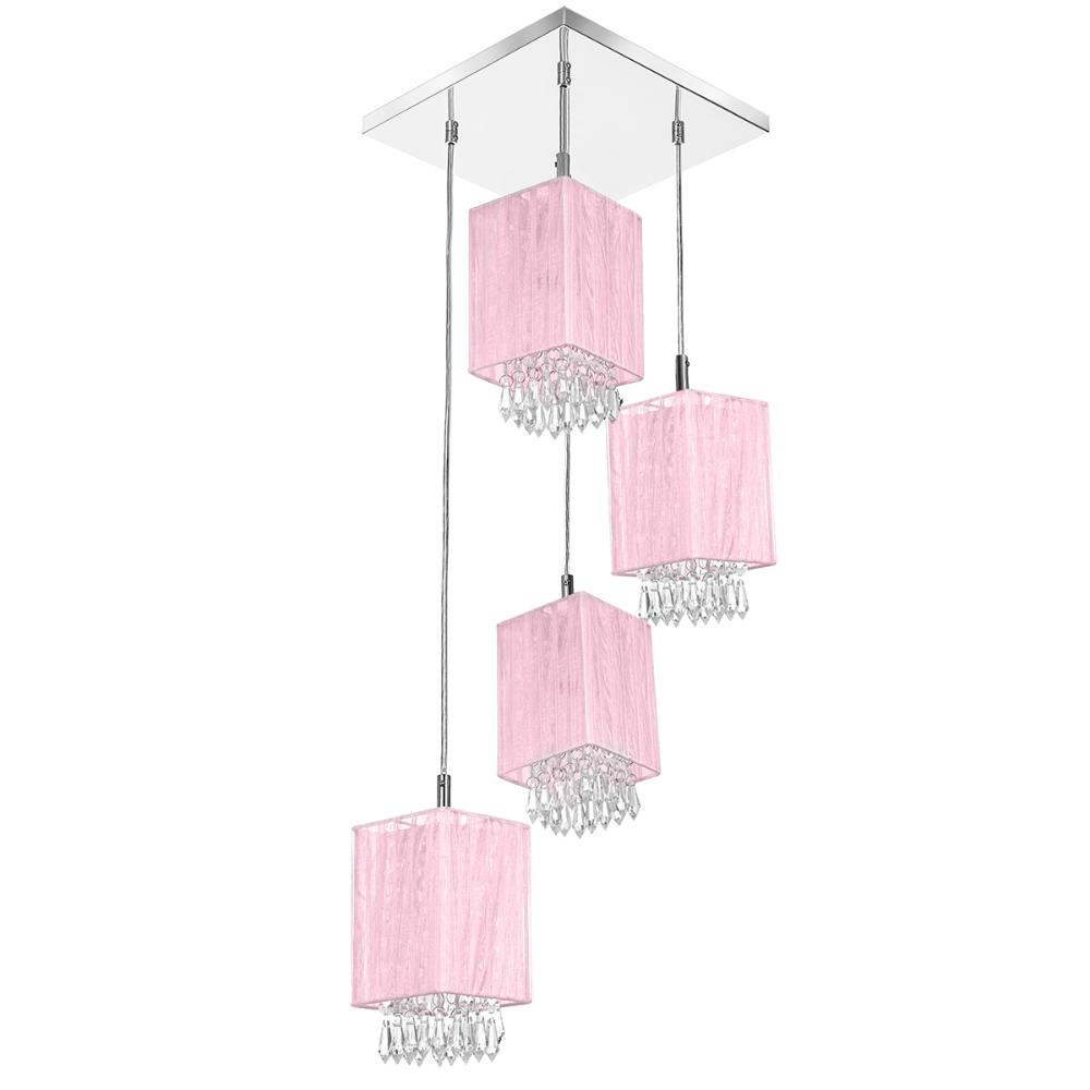 Lustre Pendente Quadclear Organza Quadrado Rosa Magnífico Lustre Pendente Quadclear Organza Quadrado Rosa Magnífico