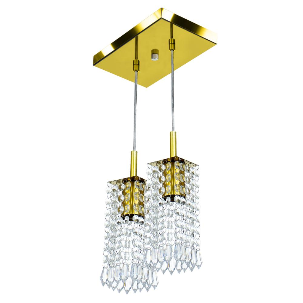 Lustre Pendente Clearcrillic Duplo Cristal Acrílico Dourado Lustre Pendente Clearcrillic Duplo Cristal Acrílico Dourado