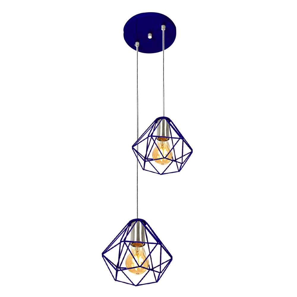 Pendente Diamante Aramado Duplo Azul com Prata Fabuloso Pendente Diamante Aramado Duplo Azul com Prata Fabuloso