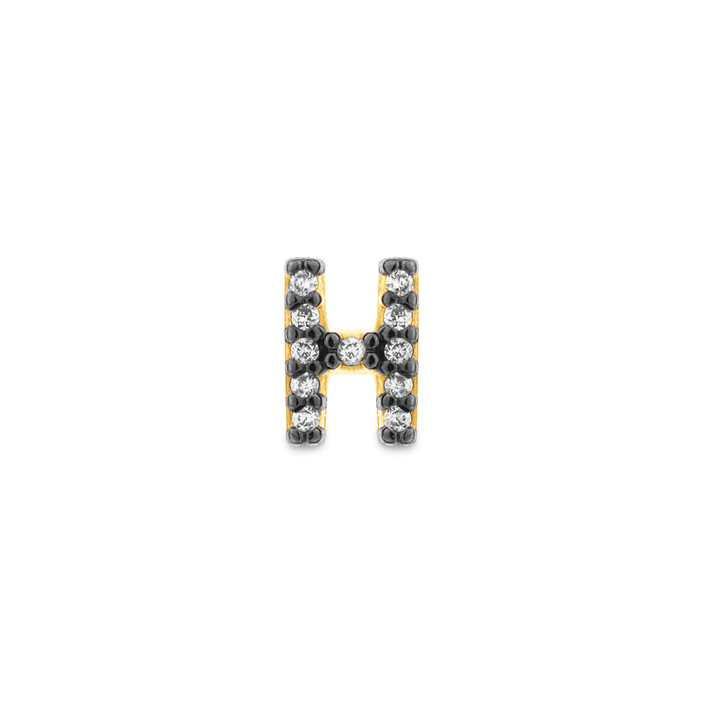Brinco Único Letra H em Ouro Amarelo 18k com Diamantes Brinco Único Letra H em Ouro Amarelo 18k com Diamantes