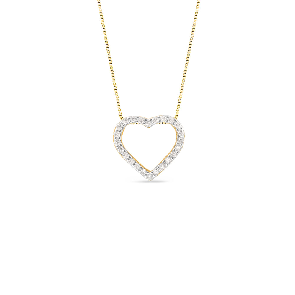Pingente Simbolos Coração em Ouro Amarelo 18k com Diamantes
