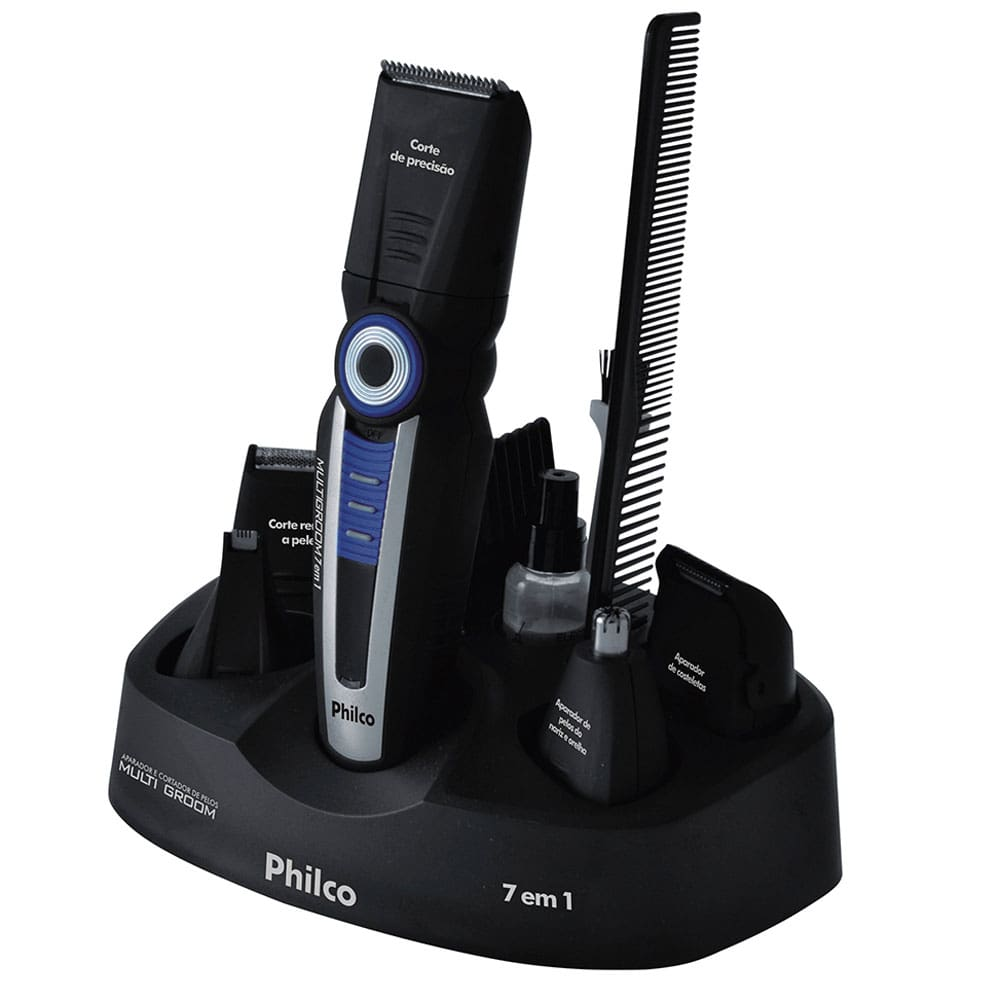 Aparador de Pelos Philco Multigroom 7 em 1 Sem Fio Preto/Azul - Bivolt Aparador de Pelos Philco Multigroom 7 em 1 Sem Fio Preto/Azul - Bivolt
