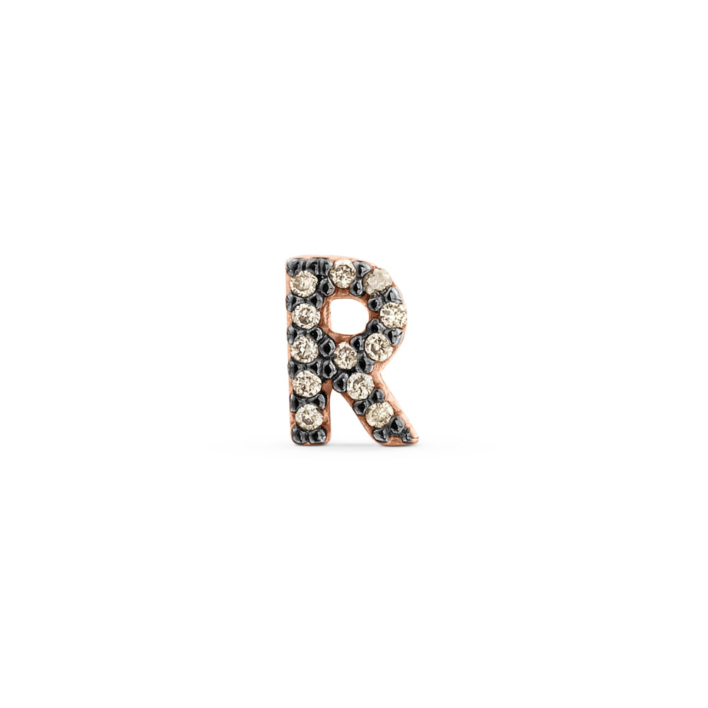 Brinco Único Letra R em Ouro Rosé 18k com Diamantes