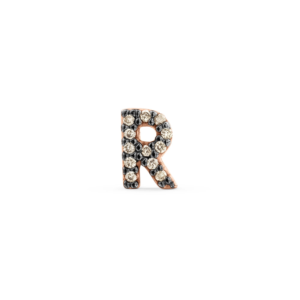 Brinco Único Letra R em Ouro Rosé 18k com Diamantes Brinco Único Letra R em Ouro Rosé 18k com Diamantes