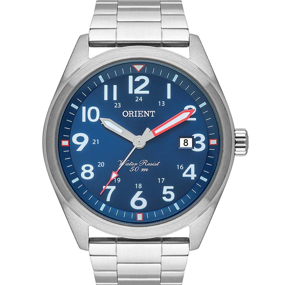 Relogio Orient Masculino Aço Prateado Visor Azul Numeros MBSS1396 D2SX
