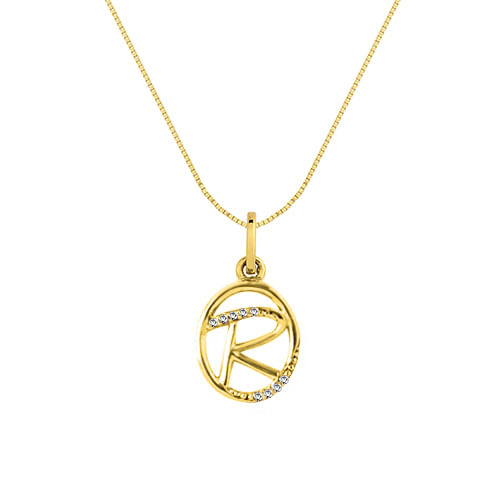 Pingente Letra R em Ouro Amarelo 18k com Diamantes Pingente Letra R em Ouro Amarelo 18k com Diamantes