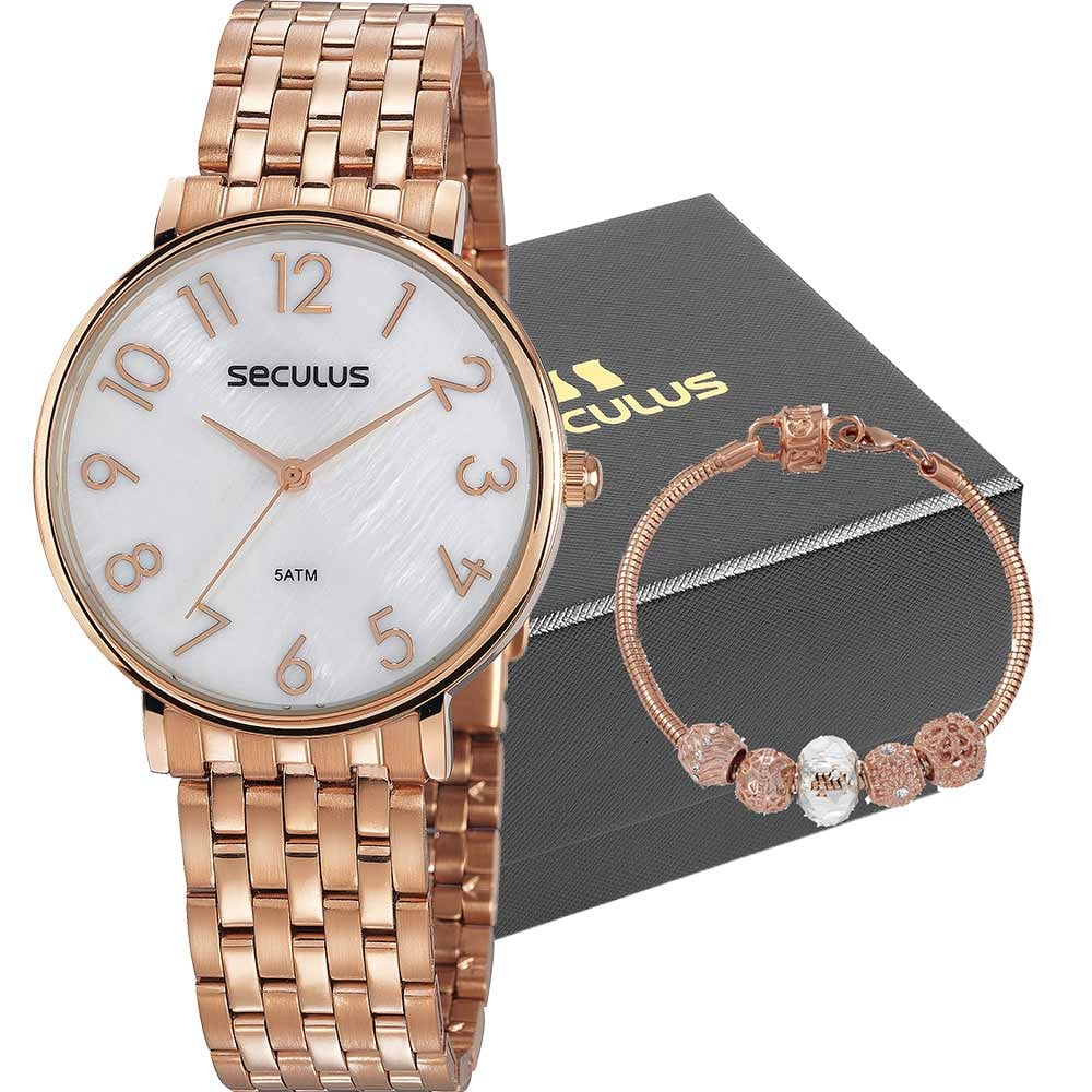 Kit Relógio Seculus Feminino Com Pulseira 77050LPSVRS2K1