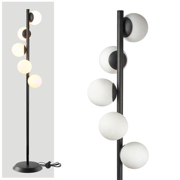 Abajur Coluna Piso Figo Preto com Globo de Vidro BRANCO Abajur Coluna Piso Figo Preto com Globo de Vidro BRANCO