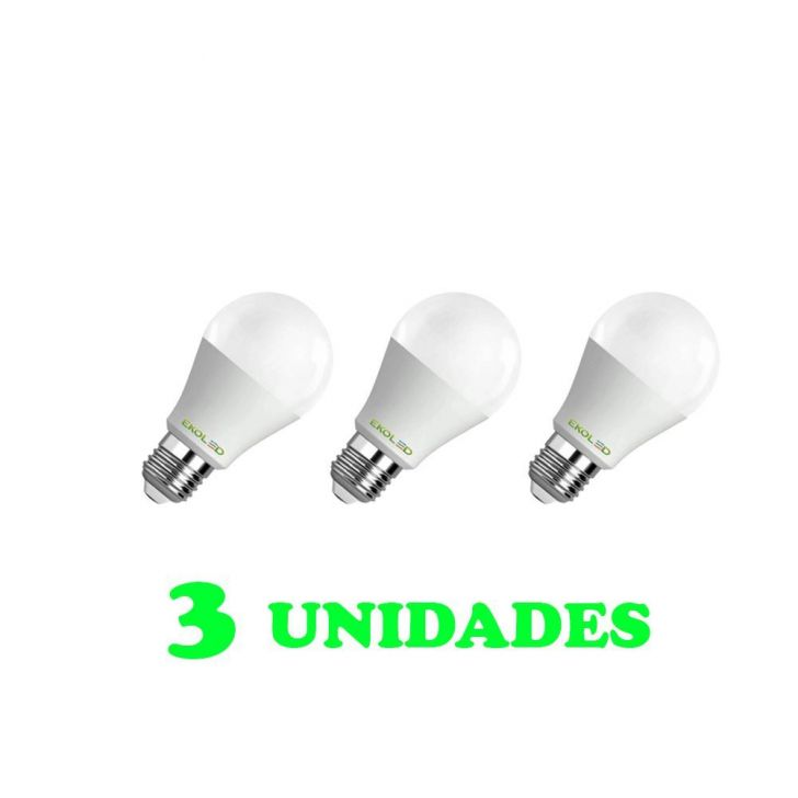 3 Lampadas Bulbo E27 15W Ed Bivolt Policarbonato Leitosa Branco