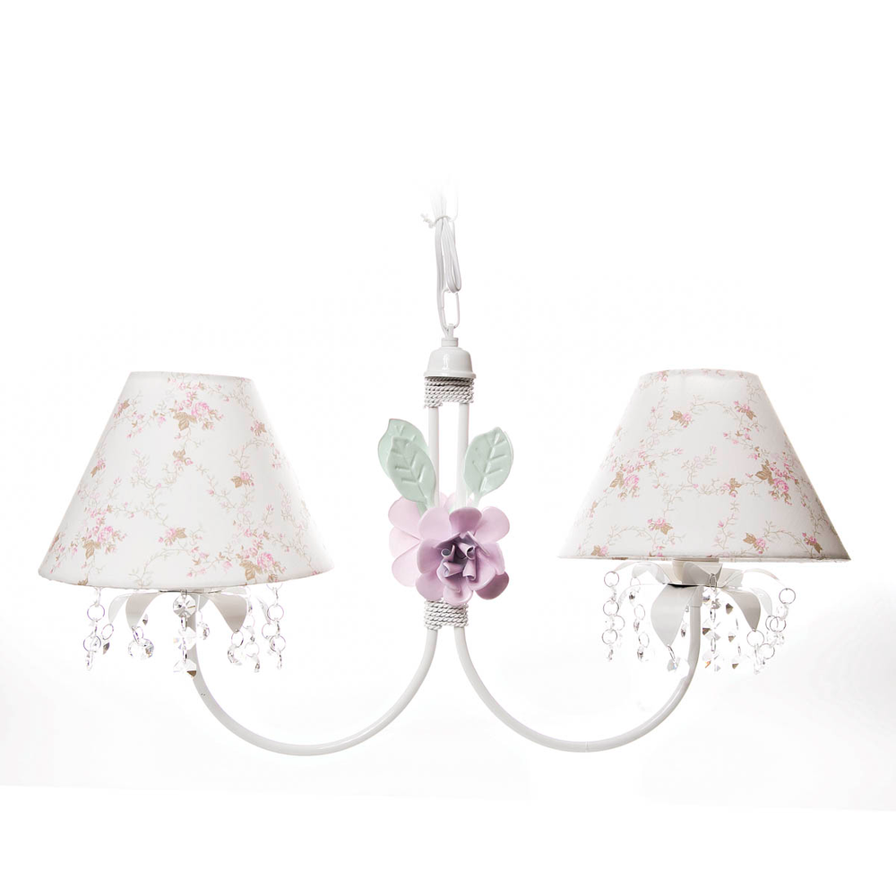 Lustre 2L Primavera Cristais 2 Flores G Rosa Quarto Bebê Infantil Menina