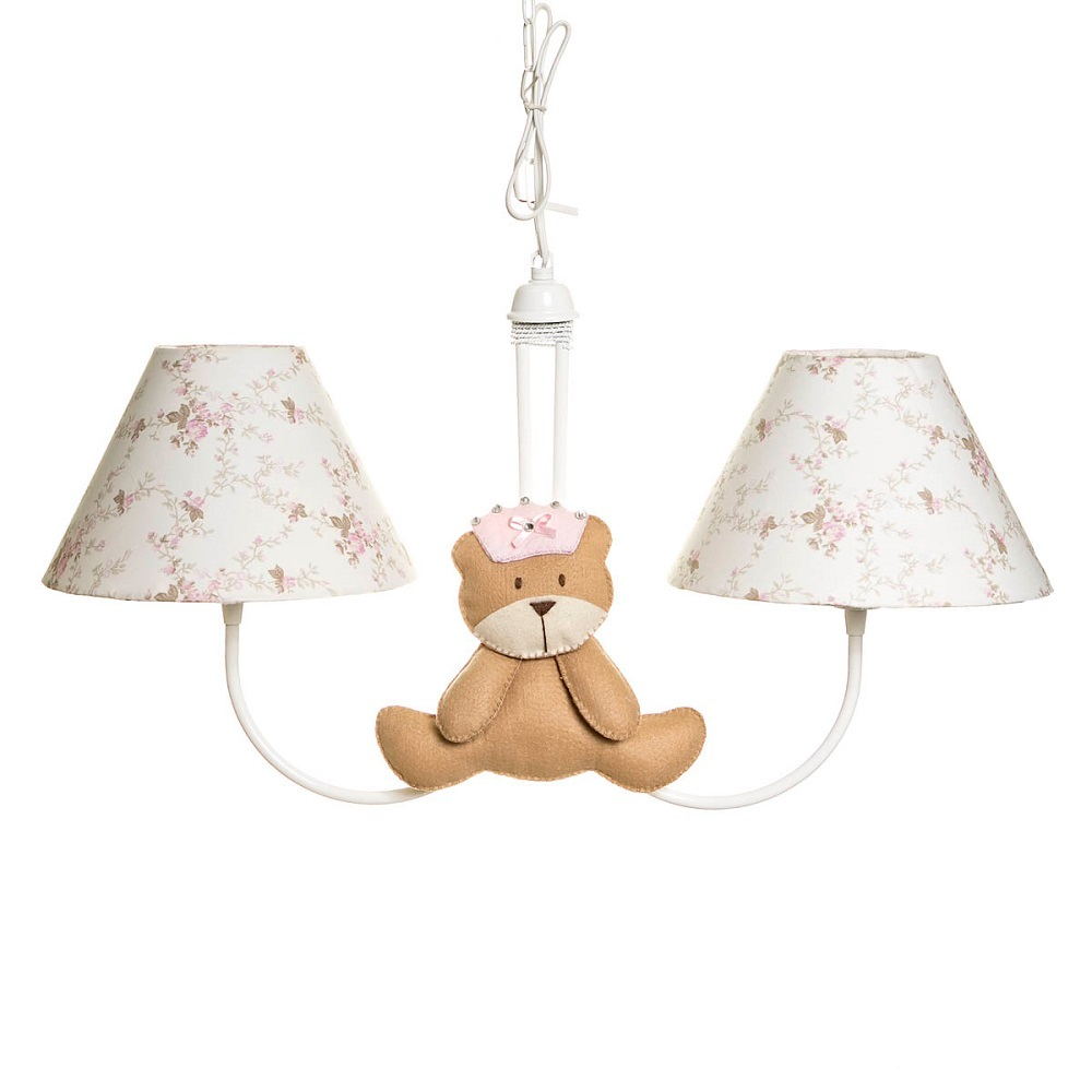 Lustre 2L Simples Com 2 Ursas Princesas Quarto Bebê Infantil Lustre 2L Simples Com 2 Ursas Princesas Quarto Bebê Infantil