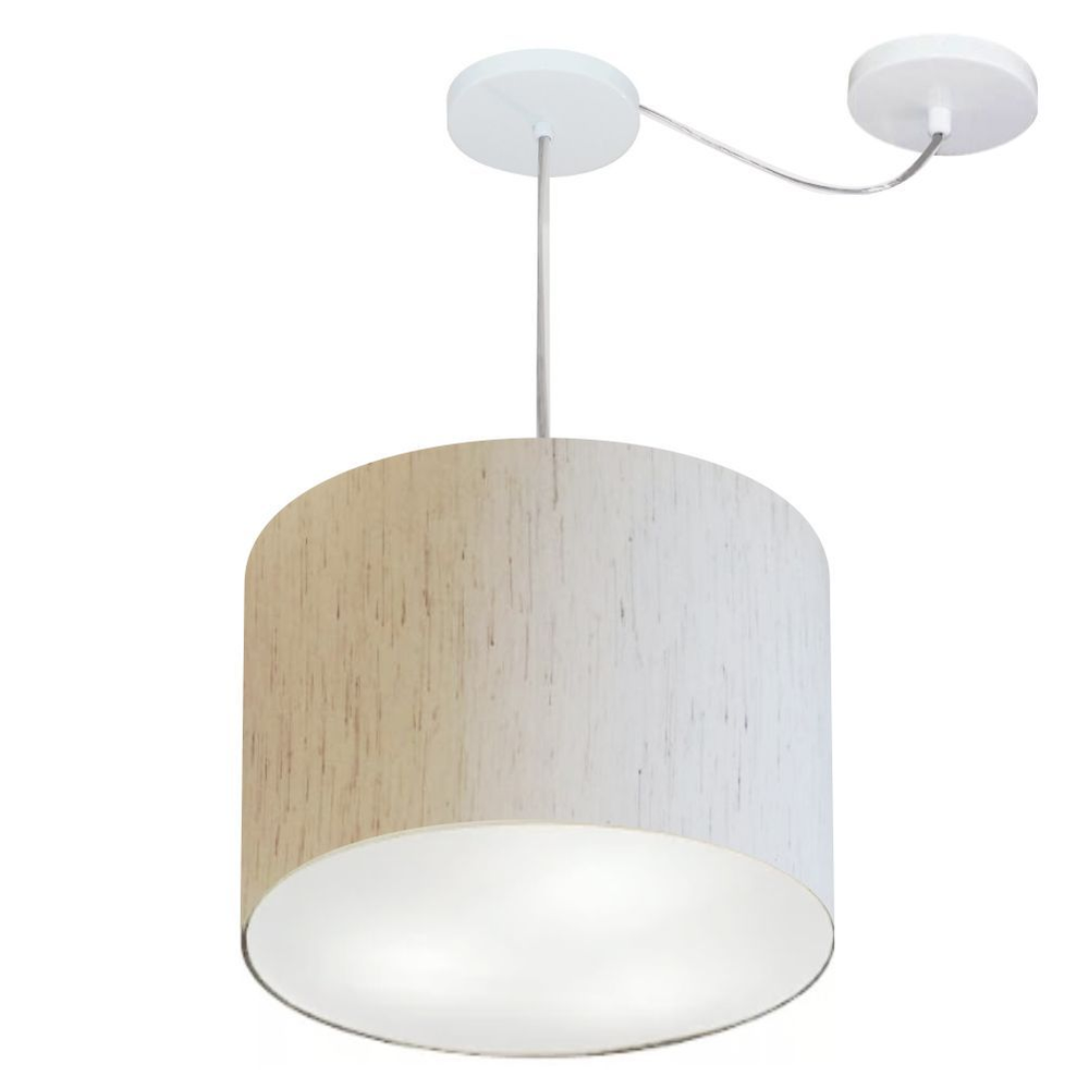 Pendente Cilíndrico Com Desvio Md-4258 Cúpula em Tecido 40x30cm Linho Bege - Bivolt Pendente Cilíndrico Com Desvio Md-4258 Cúpula em Tecido 40x30cm Linho Bege - Bivolt
