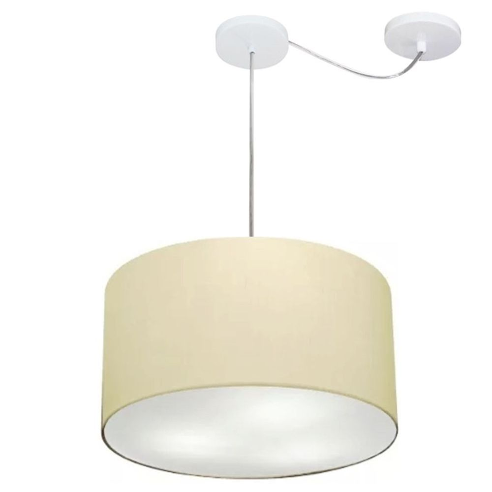 Pendente Cilíndrico Com Desvio Md-4163 Cúpula em Tecido 40x25cm Algodão Crú - Bivolt Pendente Cilíndrico Com Desvio Md-4163 Cúpula em Tecido 40x25cm Algodão Crú - Bivolt