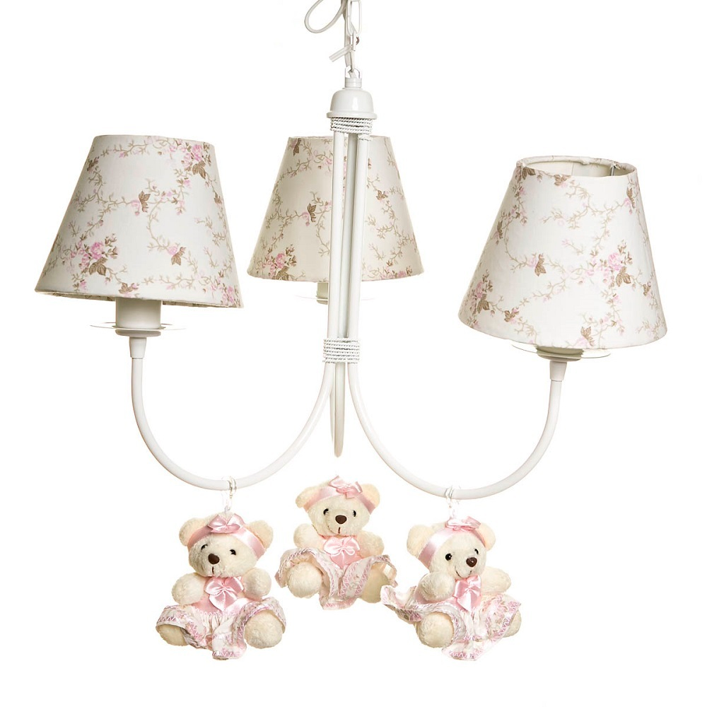 Lustre 3L Ariel Com 3 Ursinhas De Tiara Quarto Bebê Infantil