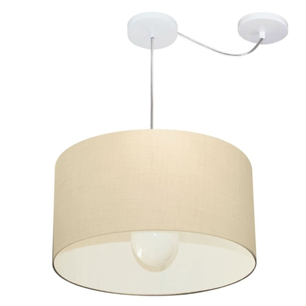 Pendente Cilíndrico Com Desvio Md-4229 Cúpula em Tecido 45x30cm Algodão Crú - Bivolt Pendente Cilíndrico Com Desvio Md-4229 Cúpula em Tecido 45x30cm Algodão Crú - Bivolt