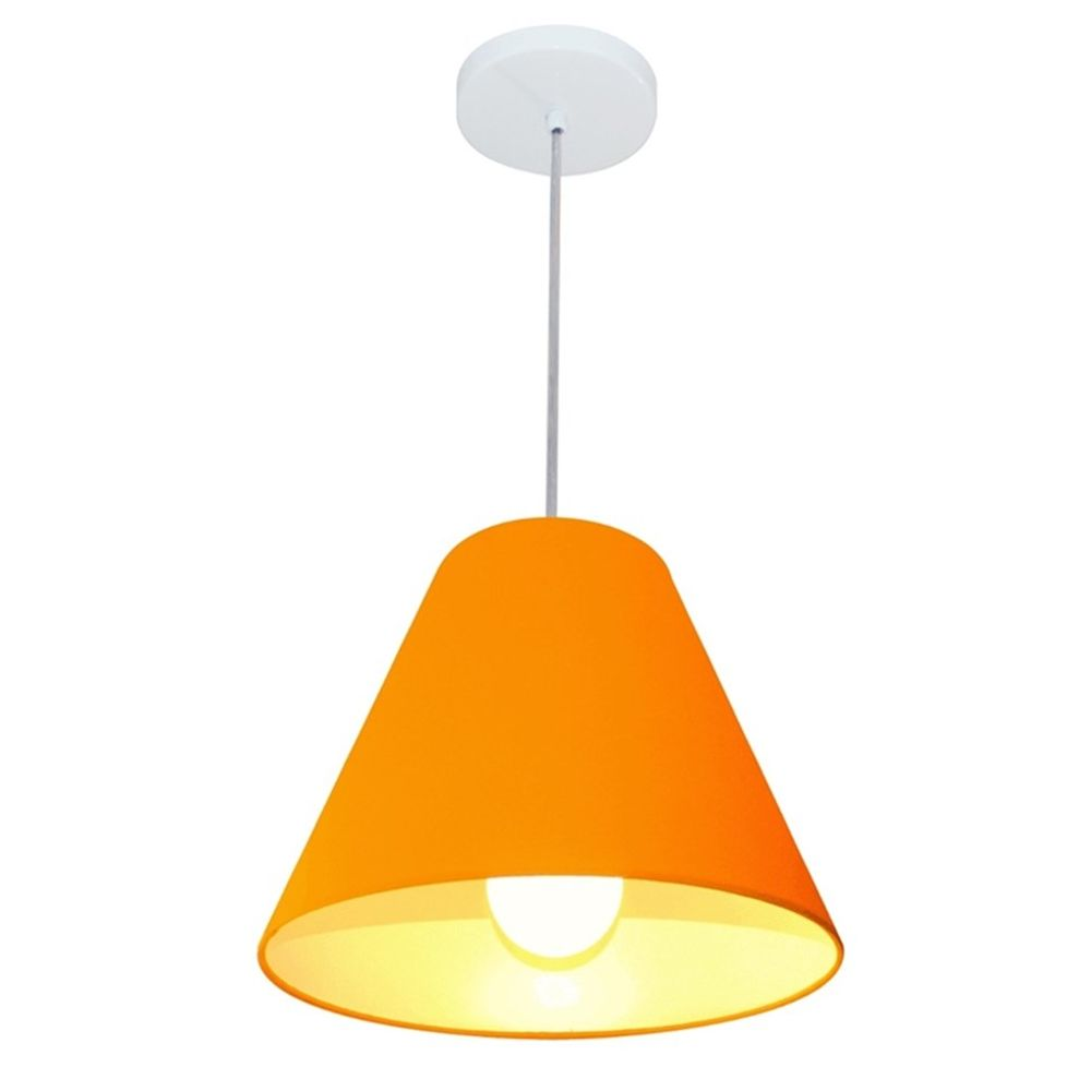 Pendente Cone Md-4028 Cúpula em Tecido 25-30x12cm Laranja - Bivolt