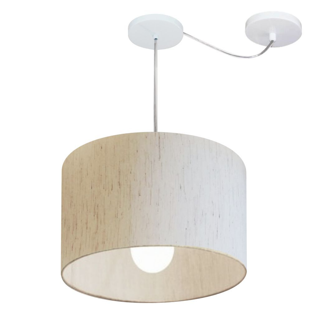 Pendente Cilíndrico Com Desvio Md-4226 Cúpula em Tecido 40x25cm Linho Bege - Bivolt Pendente Cilíndrico Com Desvio Md-4226 Cúpula em Tecido 40x25cm Linho Bege - Bivolt