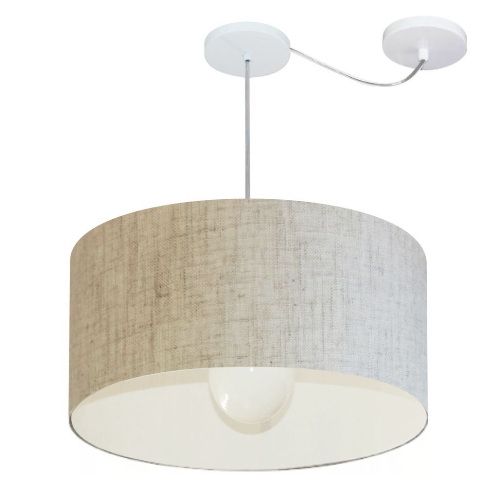 Pendente Cilíndrico Com Desvio Md-4232 Cúpula em Tecido 55x25cm Rústico Bege - Bivolt Pendente Cilíndrico Com Desvio Md-4232 Cúpula em Tecido 55x25cm Rústico Bege - Bivolt