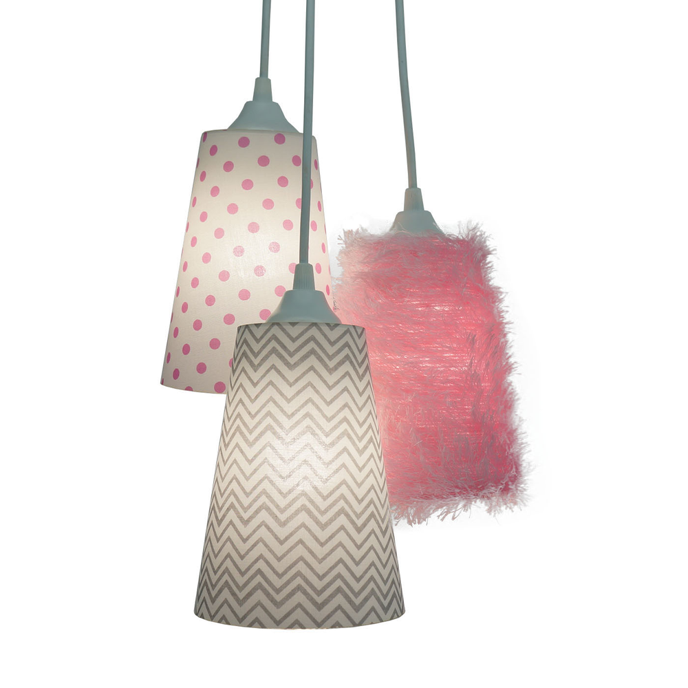 Lustre Pendente 3 Cúpulas Menina Frufru Rosa Lustre Pendente 3 Cúpulas Menina Frufru Rosa