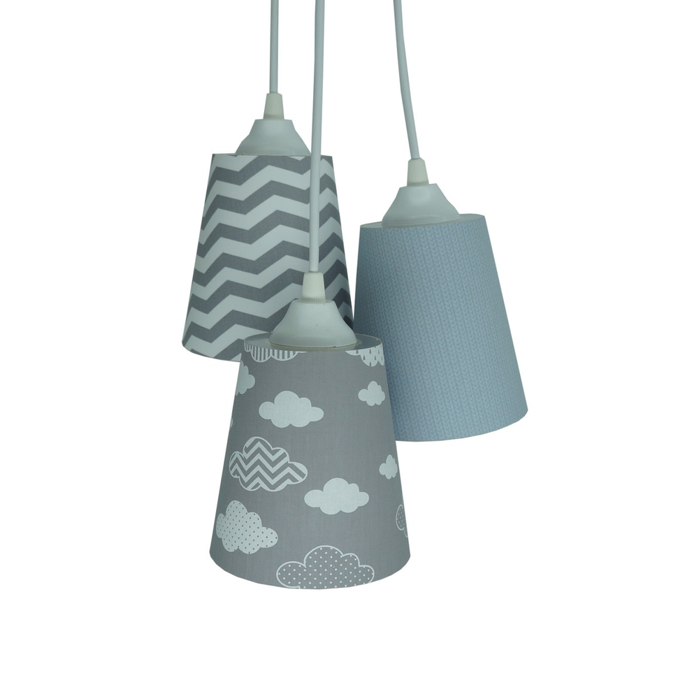 Lustre Pendente Quarto Infantil Nuvens Tons de Cinza Lustre Pendente Quarto Infantil Nuvens Tons de Cinza